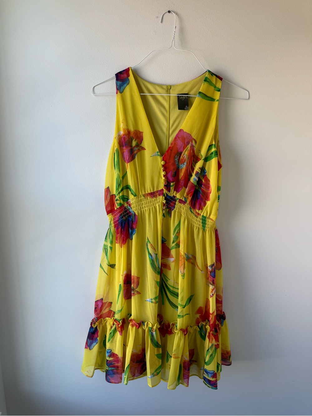 Taylor Yellow Floral V-Neck Summer Dress